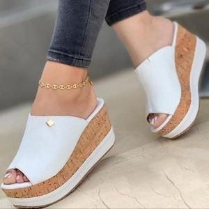 Contrast Paneled Peep Toe Wedge Shoes size 11